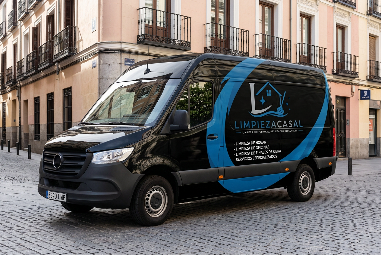 Furgoneta rotulada de Limpieza Casal en Madrid