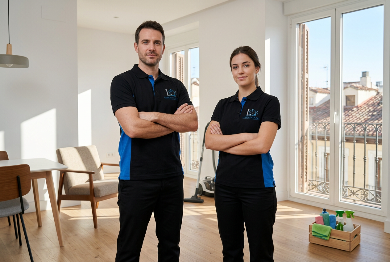 Equipo de Limpieza Casal con uniforme negro y logo bordado