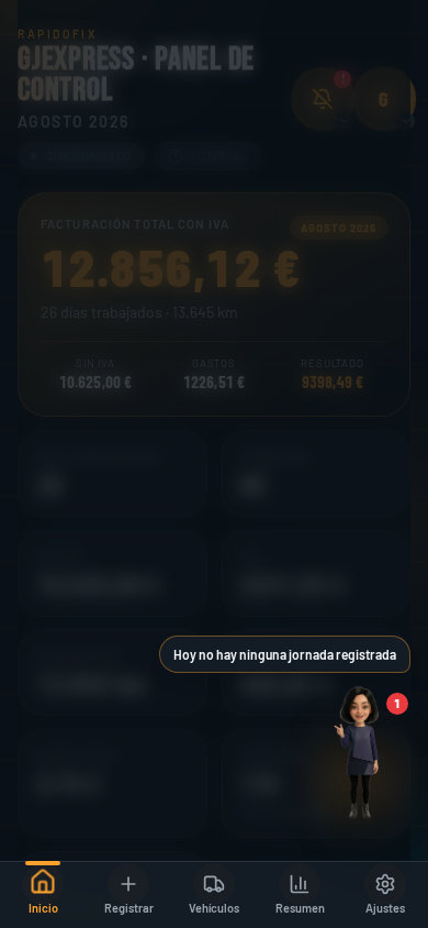 Panel de control con facturación del mes